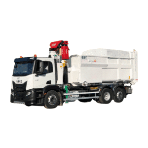 Autospeciala IVECO cu sistem automat de colectare bilateral a containerelor cu sistem de prindere F90, cu o capacitate de 20mc